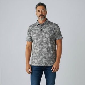 Travis Mathew Gray Leaf Print Polo Shirt